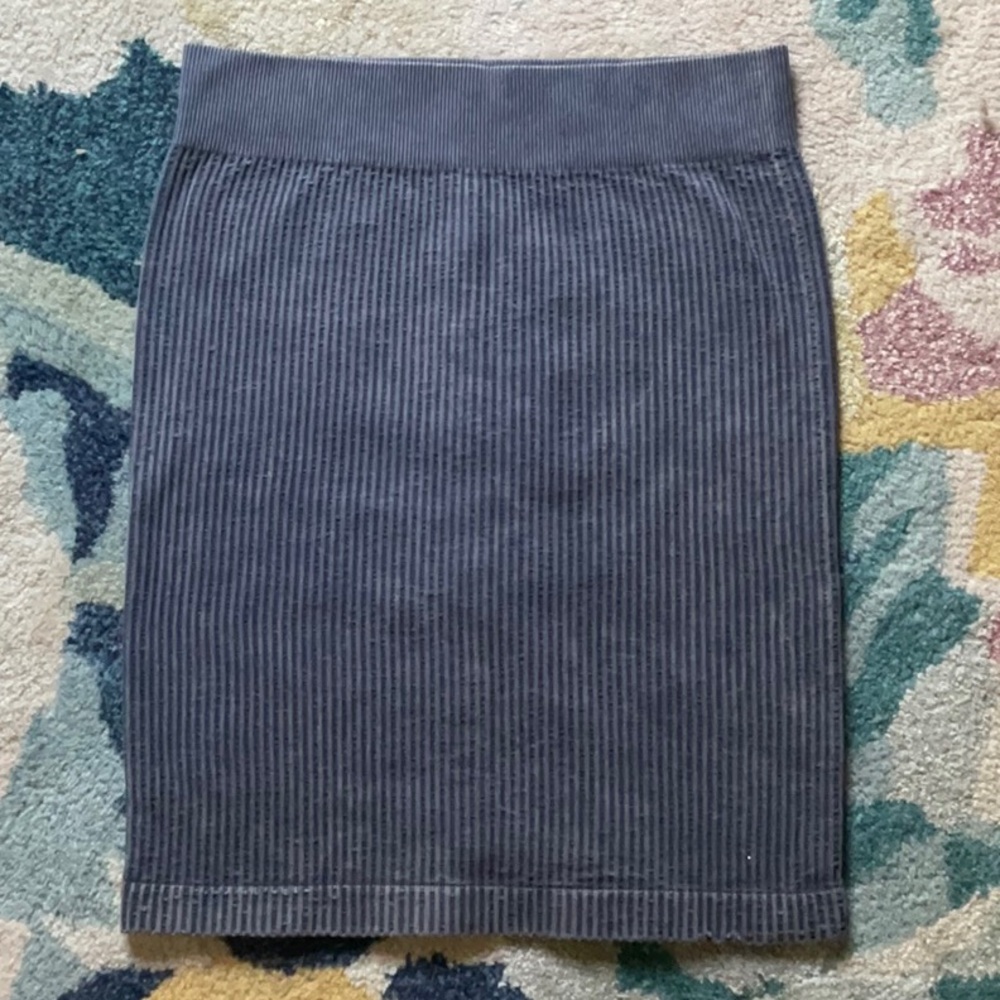 Aura Blue Mini Ribbed Pencil Skirt